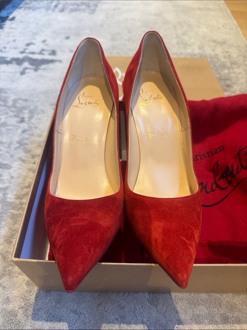 Christian Louboutin Red Suede Pointed Stiletto Pumps